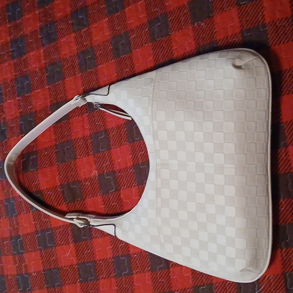 NWT Tahari Delta Hobo Checkered Shoulder Bag Bone Ivory Off White Cream 14" - Picture 8 of 10